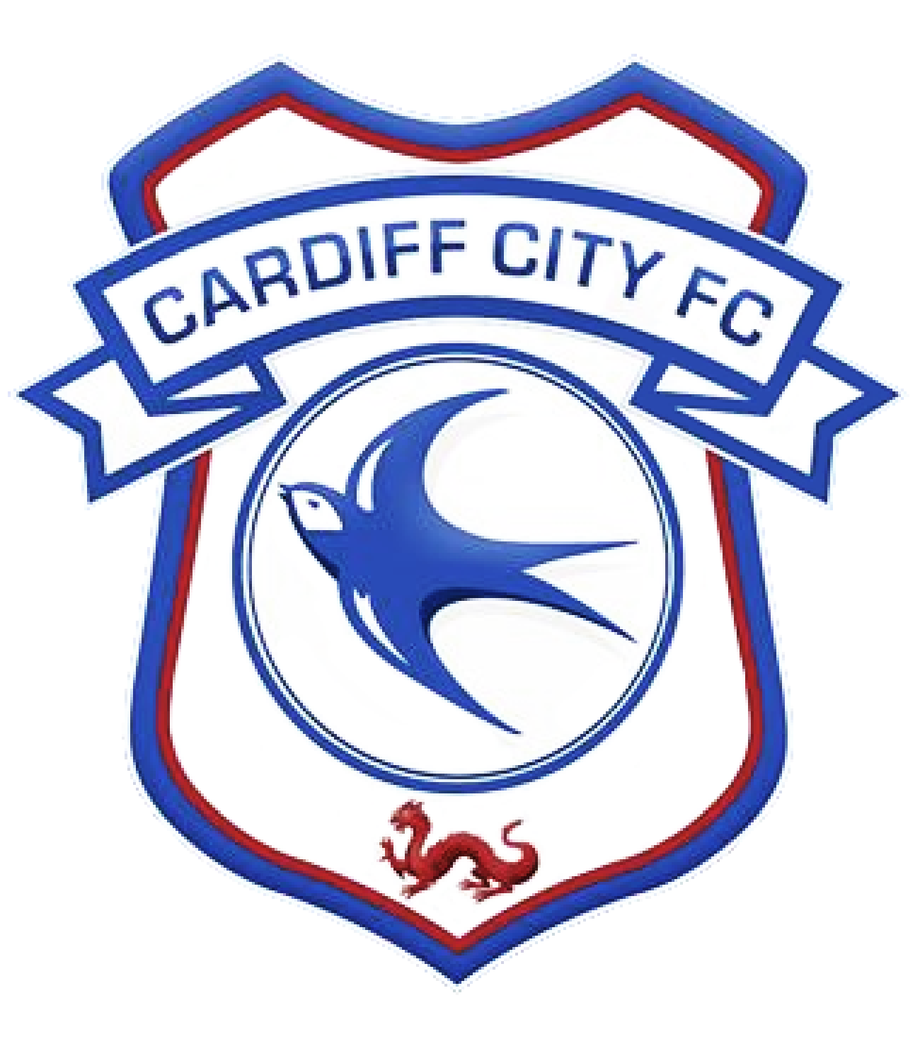 Cardiff City FC logo featuring a blue bird at the center and a red dragon at the bottom.