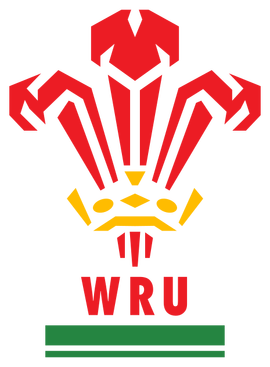 Logo of the Welsh Rugby Union featuring three red feathers above a gold crown and the letters "WRU" below.